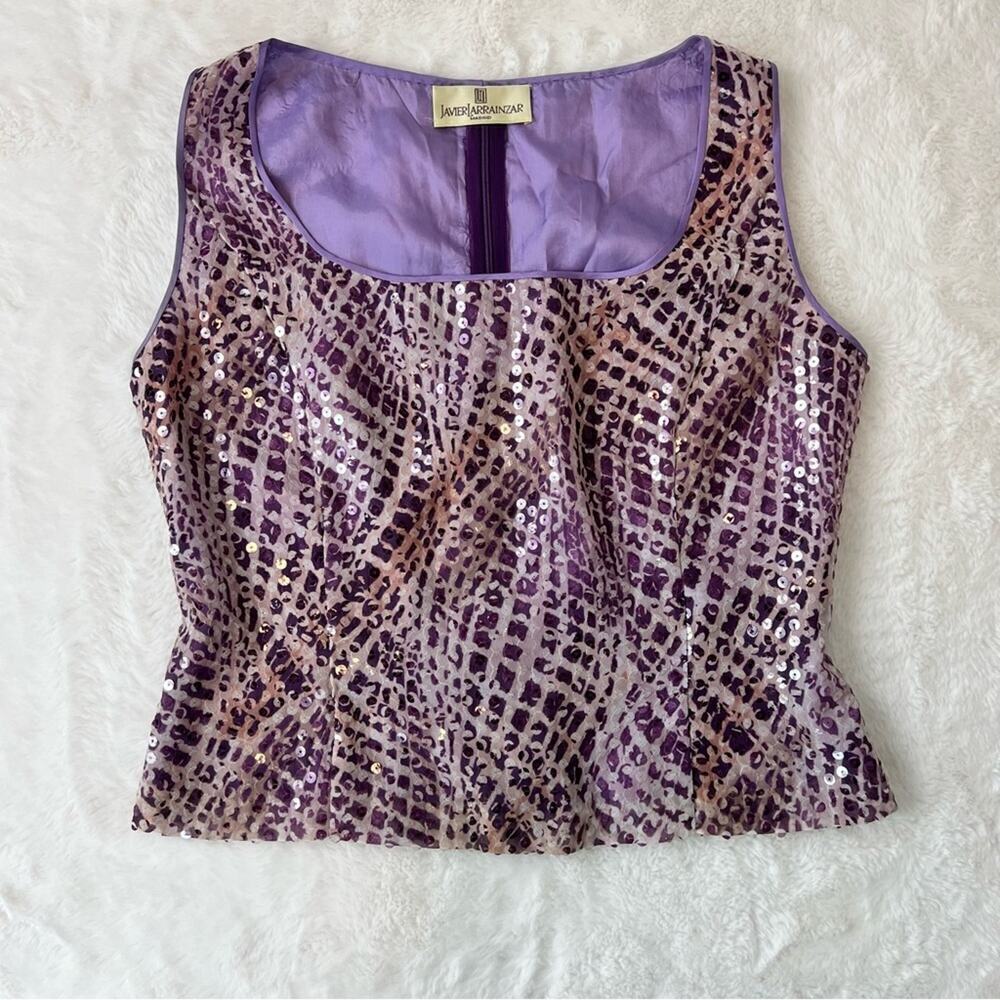 Javier Larrainzar Purple Sequin Two Piece Set Top Skirt Couture Evening Sz 12 - Picture 2 of 14